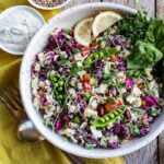 This Rainbow Chopped Salad is crunchy, colorful and nutritious! Tossed with a lemony herbed greek yogurt dressing, it is easy to make and easy to adapt. Perfect for meal prep, this salad keeps for 4 days in the fridge.