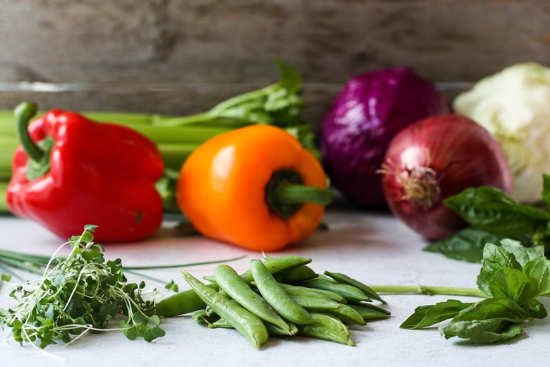 Ingredients in rainbow chopped salad. 