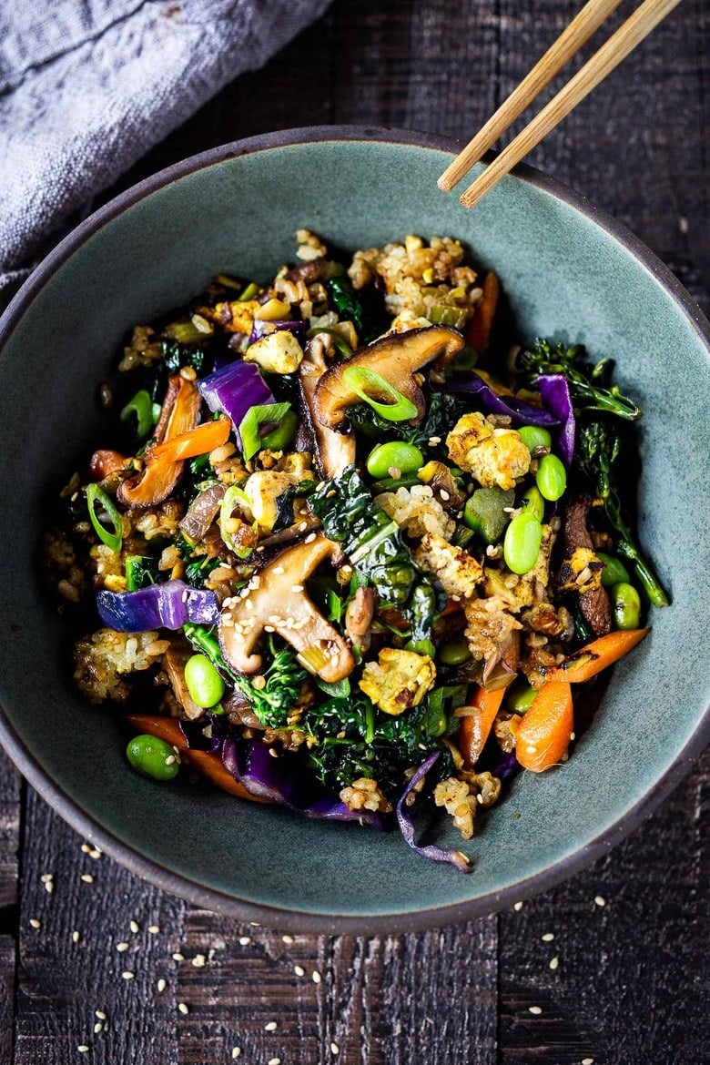 Farmers Market Fried Rice- loaded up with healthy vegetables, this easy Fried Rice recipe is very adaptable - make it vegan, vegetarian or add chicken or shrimp. 