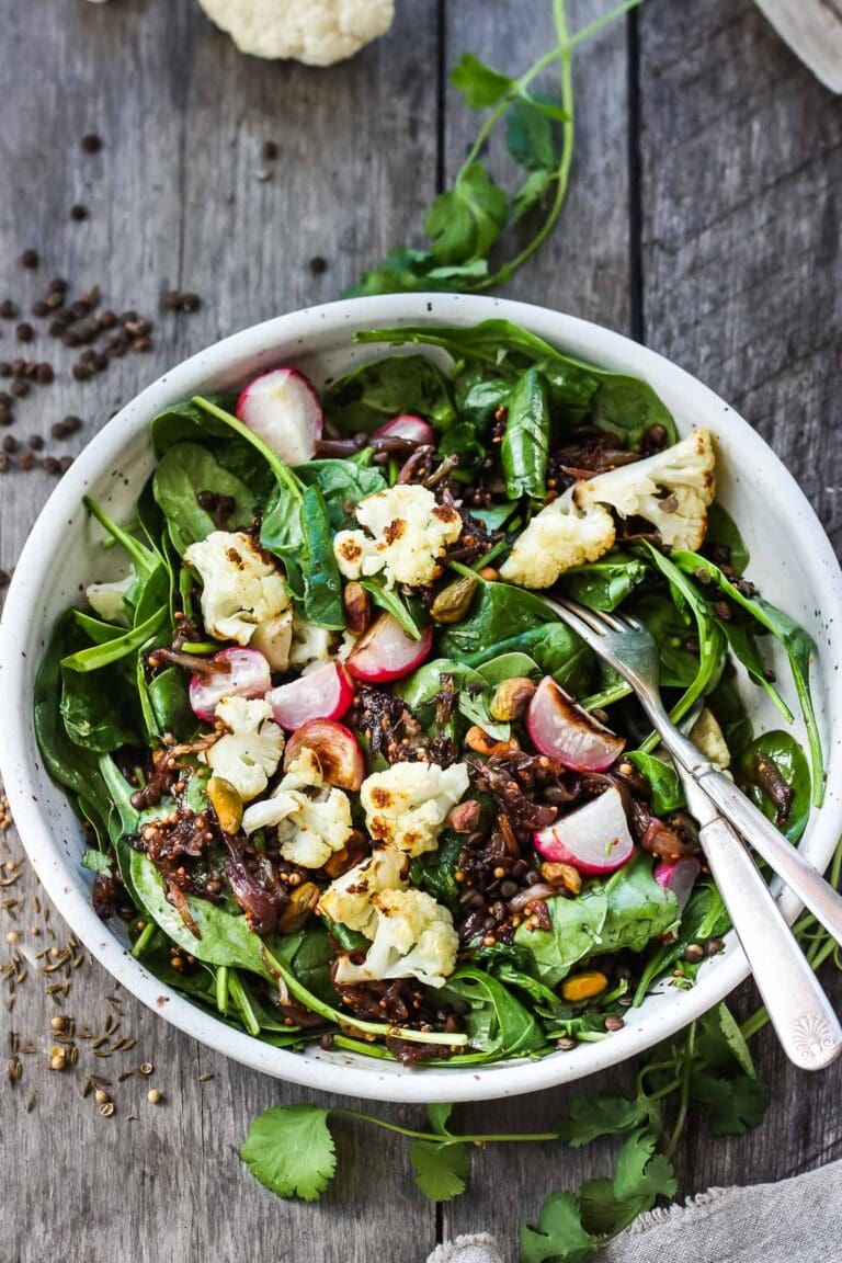 Indian Spinach Salad with Lentils & Cauliflower Feasting At Home