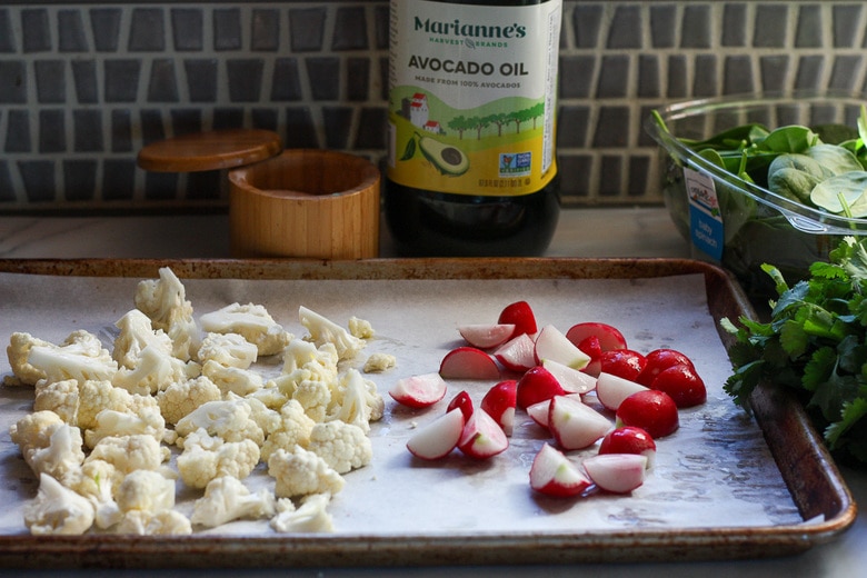 roast the radishes and cauliflower