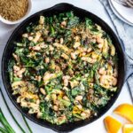 Asparagus Pasta with kale, leeks and a creamy Cannellini Bean Leek Sauce. This healthy, spring, vegan pasta recipe comes together quickly and easily!
