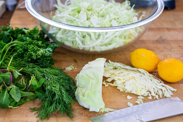 chopping the cabbage