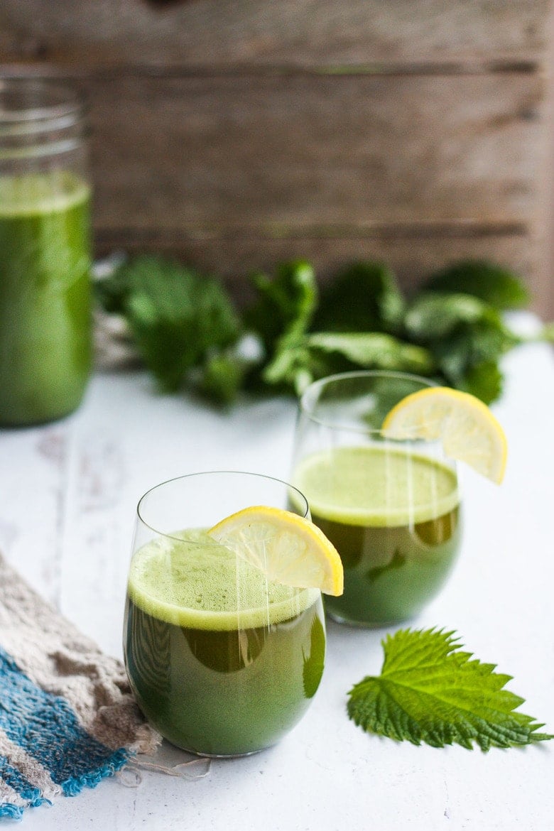 A vibrant Spring tonic, fresh Nettle Juice is full of minerals, vitamins and phytonutrients.  With just a few ingredients thrown in the blender your super-nutritious green juice is ready in minutes!