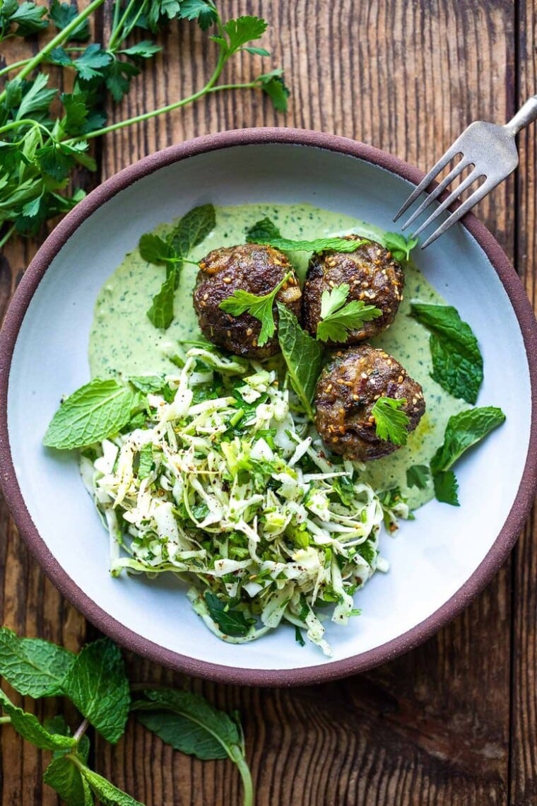 Zaatar Meatballs with Green Tahini Sauce Feasting At Home