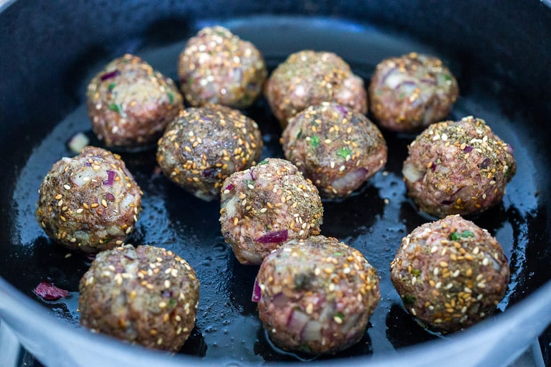 pan sear the Zaatar Meatballs in a skillet