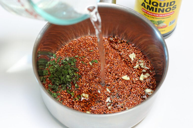 Quinoa in a pot.