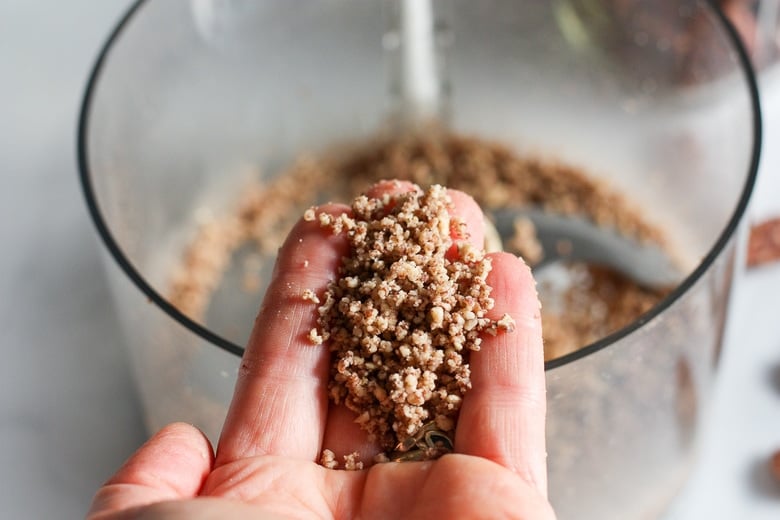 Processed pecans to a coarse meal.