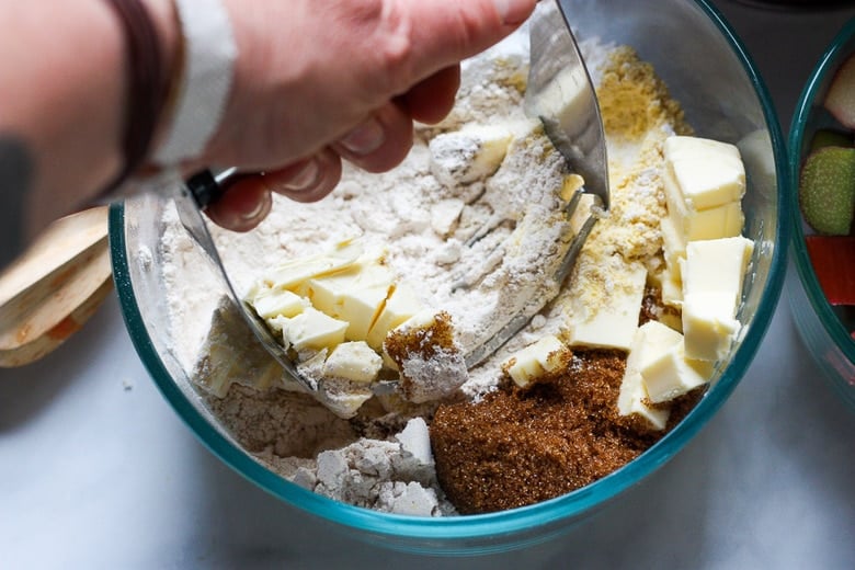 cut butter in masa and flour mixture