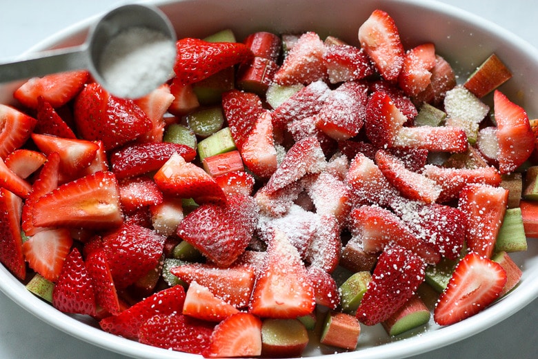 place prepared fruit in baking dish