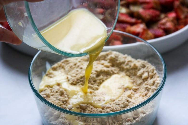 mix egg and milk into the dry ingredients