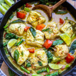 This recipe for Thai Fish Curry with Coconut Milk is brimming with seasonal veggies and bursting with delicious Thai flavors. A quick and easy dinner, perfect for both weeknights and special occasions.  #thaifishcurry