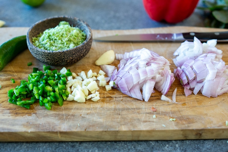 prepping and chopping the shallots, garlic and chillies