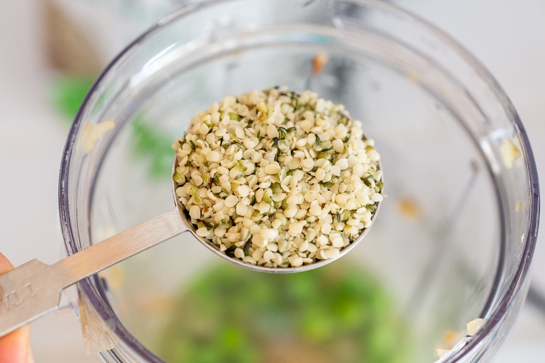 Add hemp seeds to the blender ( or sub almond butter or tahini) 