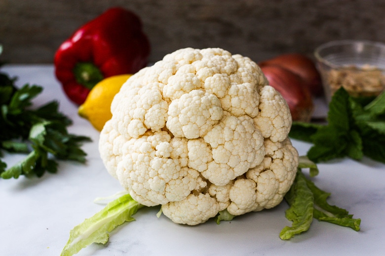 Ingredients in cauliflower couscous- one head of cauliflower. 