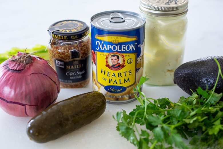 ingredients in hearts of palm tuna salad