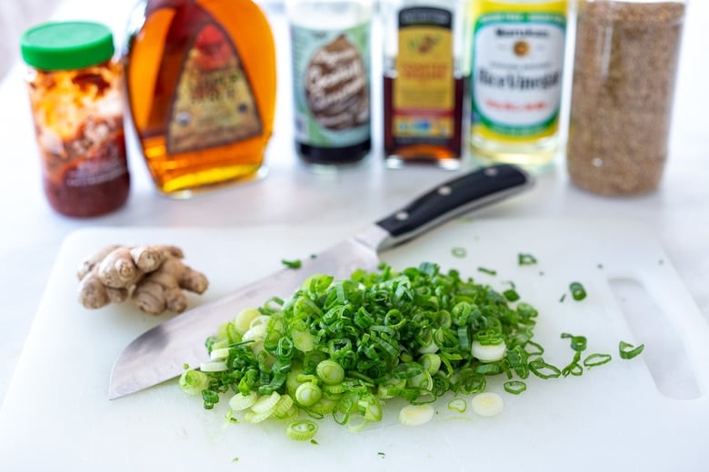 chop the scallions and gather the dressing ingredients