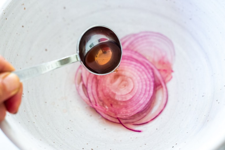 marinate the red onions in vinegar