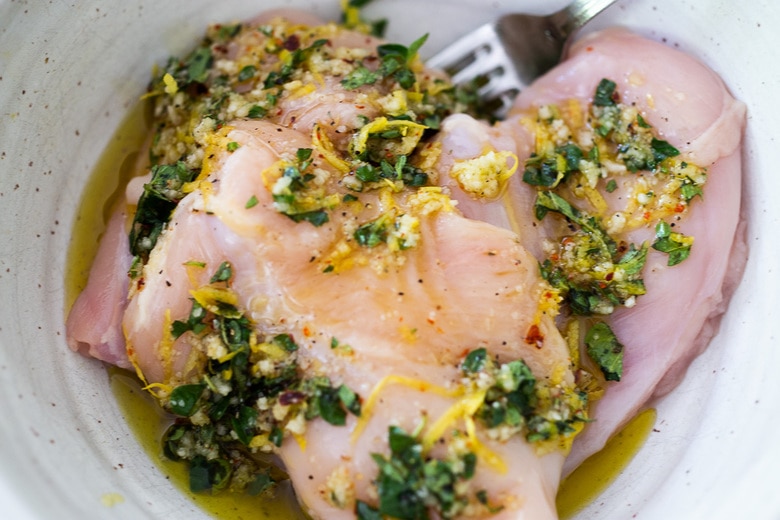 marinate the chicken breast in the lemon herb marinade