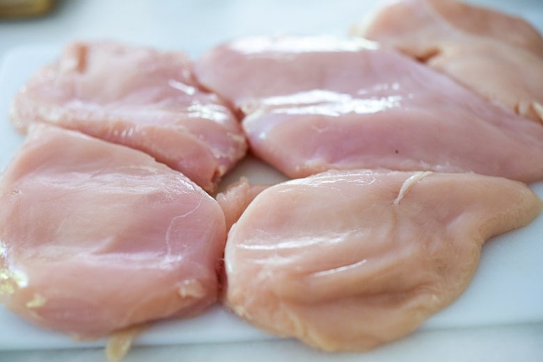 pound the chicken breasts into 3/4 inch thick pieces