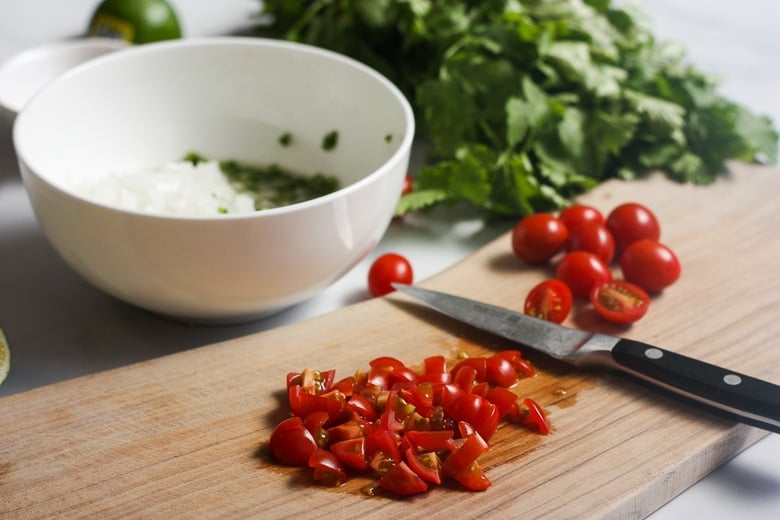 chopping tomatoes