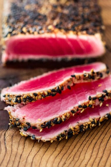 Seared tuna with a sesame seed crust.