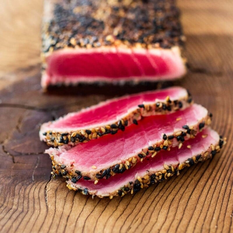 Seared tuna with a sesame seed crust.