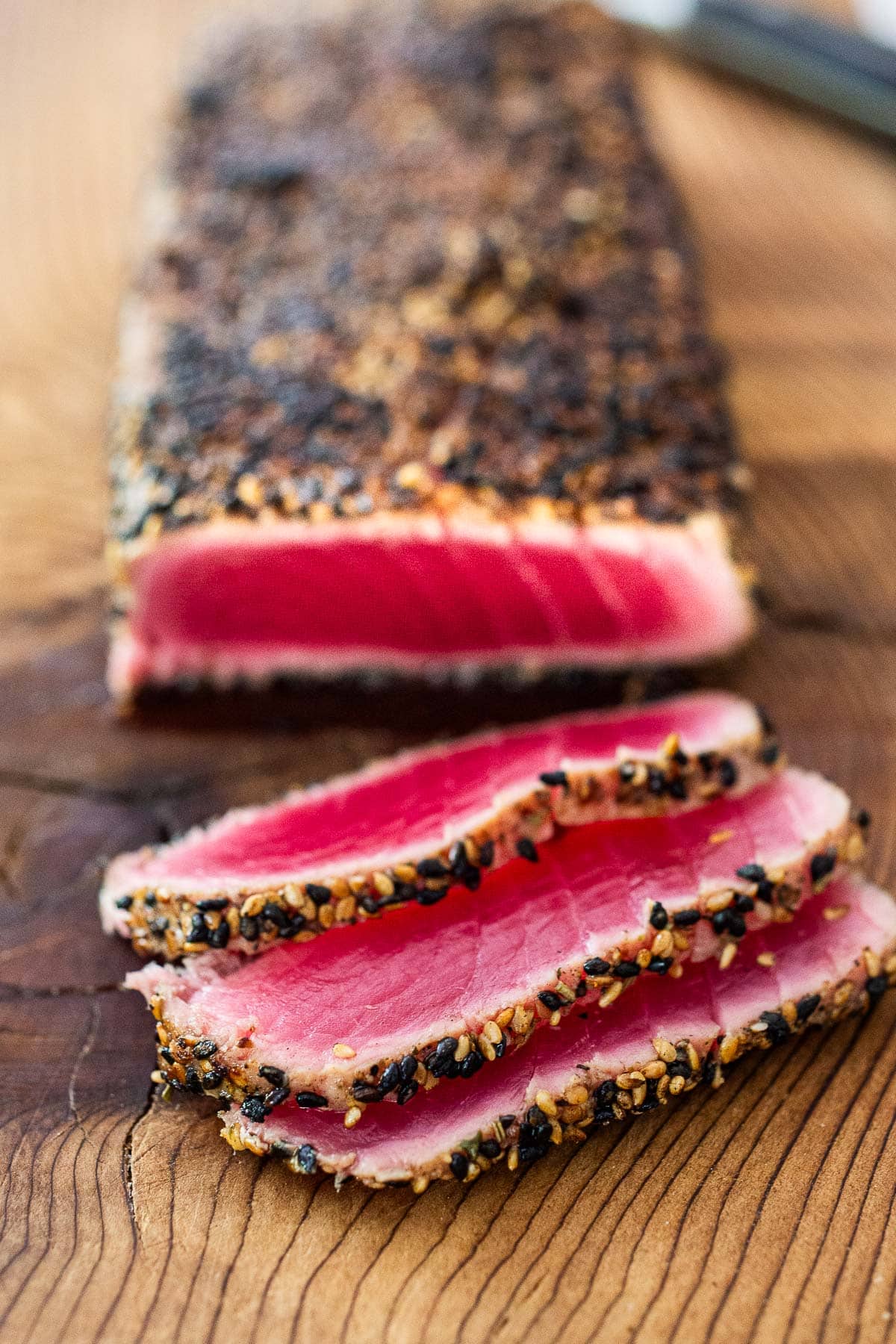 Seared tuna with a sesame seed crust.