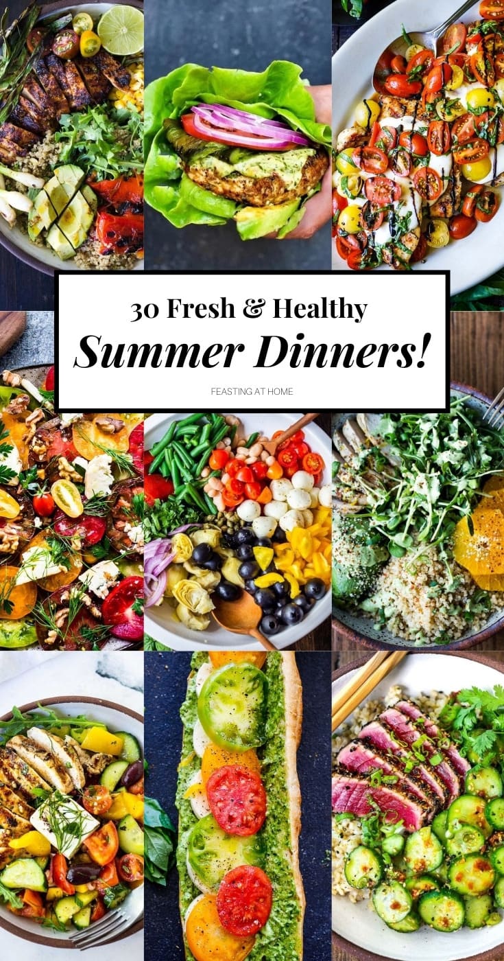 Here are 30 Fresh & Healthy Summer Dinner Ideas for hot summer nights! Many are centered around the best of summer produce paired with lean proteins. Hearty summer salads, refreshing chilled soups, summer pasta recipes, light and flavorful fish and seafood recipes, and a handful of our favorite summer grilling recipes with many vegetarian options!