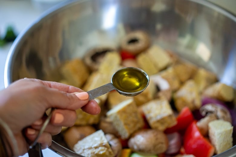 coat the veggies with olive oil