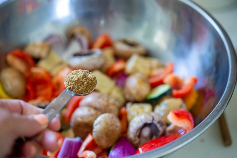 season the veggies with salt and spices