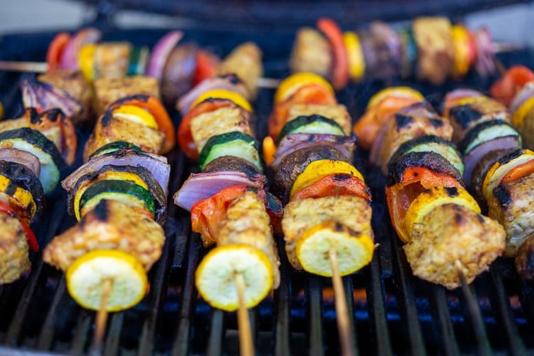 veggie skewers on the grill