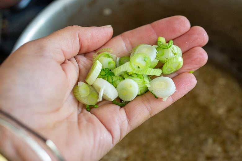 add scallion to the the rice water