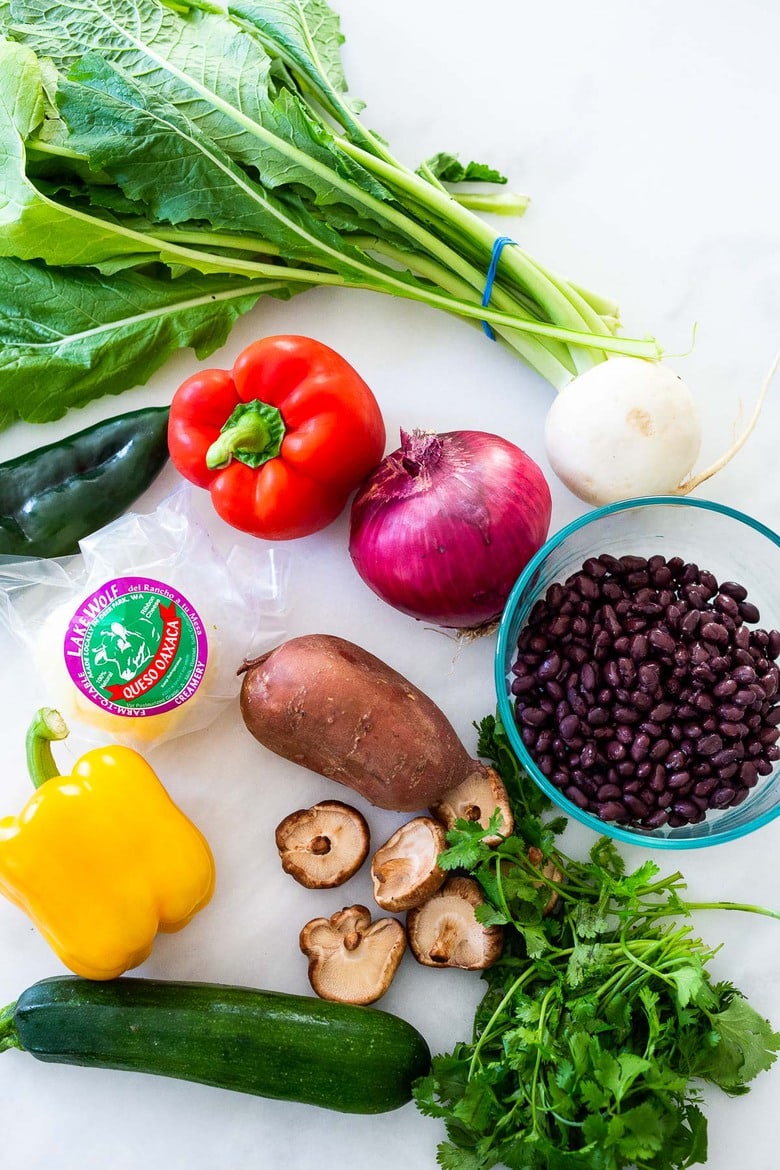 ingredients in the veggie quesadillas