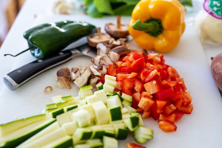 chopped veggies on a cutting board