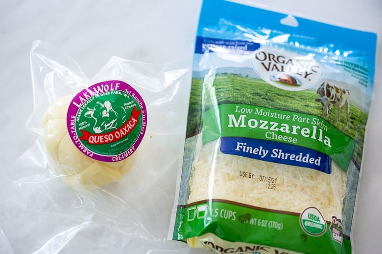 cheese options: Oaxacan cheese and shredded mozzarella 