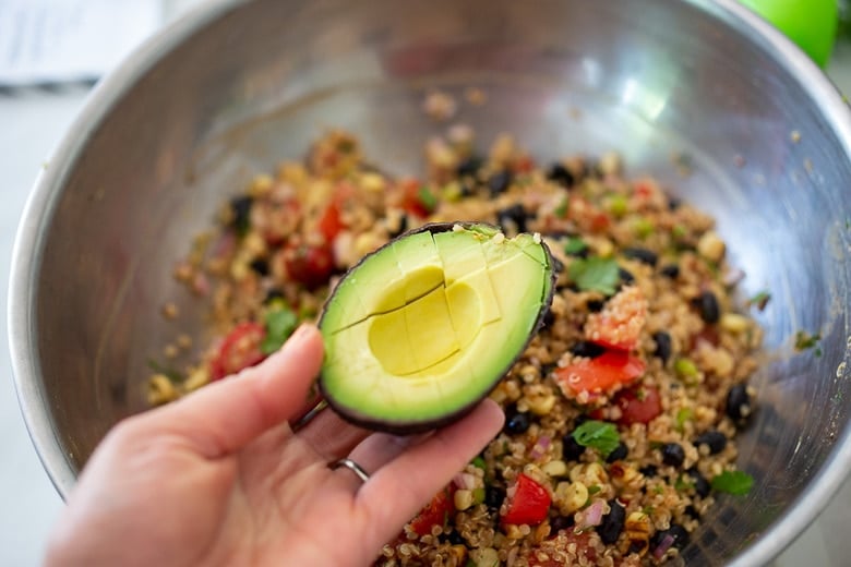 add avocado to the black bean quinoa salad