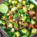 Southwest Black Bean Quinoa Salad with corn, tomatoes. cilantro, lime and avocado.