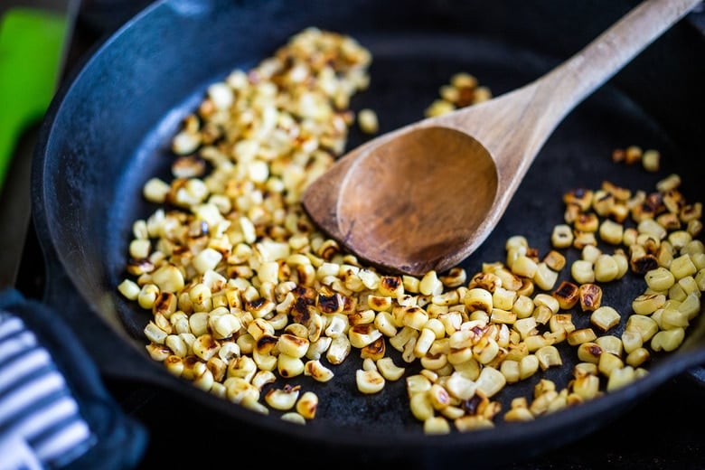 corn charring in a skillet