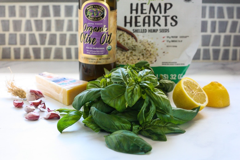 Ingredients in basil pesto.