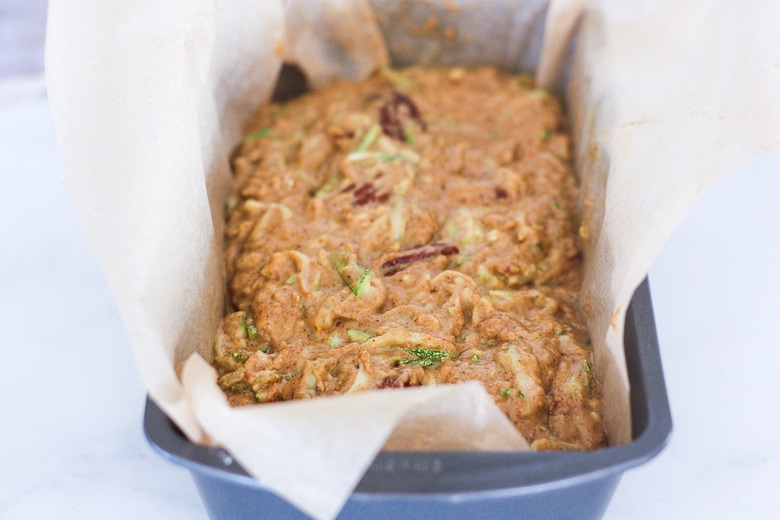 batter in loaf pan ready for the oven