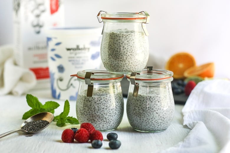 chia pudding portioned in three jars