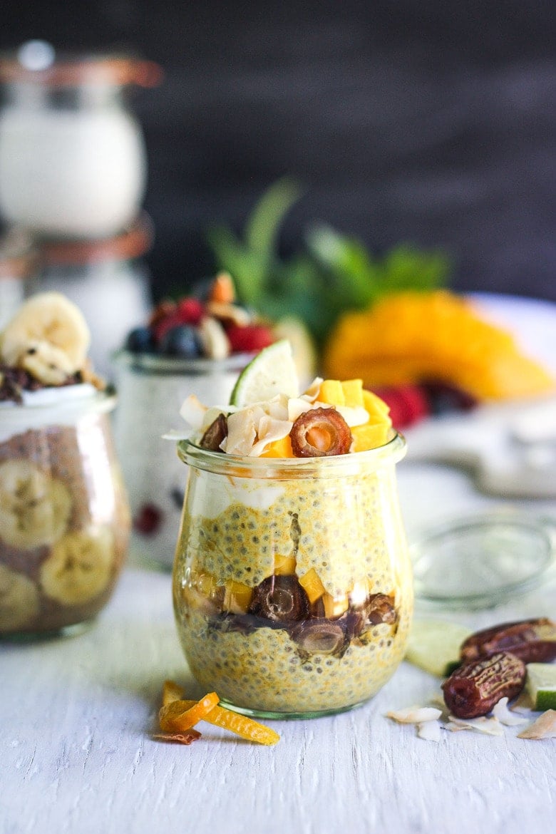  Chia Pudding with Greek Yogurt with three flavor variations! A healthy make-ahead breakfast that is fast and easy to make. Vegan adaptable!