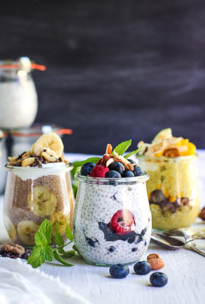 Delicious Chia Pudding with creamy Greek yogurt is totally healthy, deliciously creamy and so very fast and easy to make.  The perfect make-ahead breakfast or snack to grab on the go. Vegan adaptable!