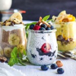 This recipe for Chia Pudding is made with Greek Yogurt is deliciously creamy, totally healthy, and very quick and easy to make.  The perfect make-ahead breakfast to grab on the go.