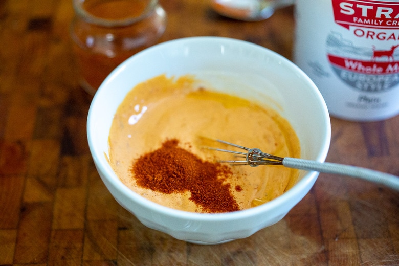 harissa yogurt, whisked in a small bowl