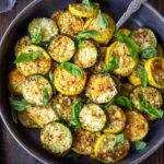 Crispy Baked Zucchini with Pecorino and Basil- a crispy flavorful zucchini side dish that is simply irresistible and pairs well with many things!