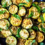 Baked Zucchini with Pecorino and Basil- a crispy flavorful zucchini side dish that is simply irresistible and pairs well with many things!