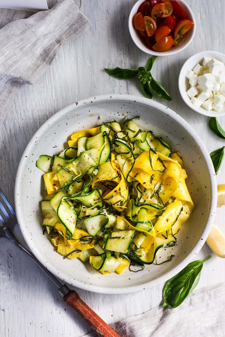 Sauteed Zucchini Ribbons with lemon zest, garlic and chili flakes.  A quick and simple side dish- delicious with grilled protein for dinner or try it with eggs for breakfast.  Keep it vegan or jazz it up with cheese.
