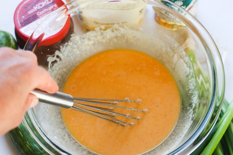 mixing the scallion pancake batter